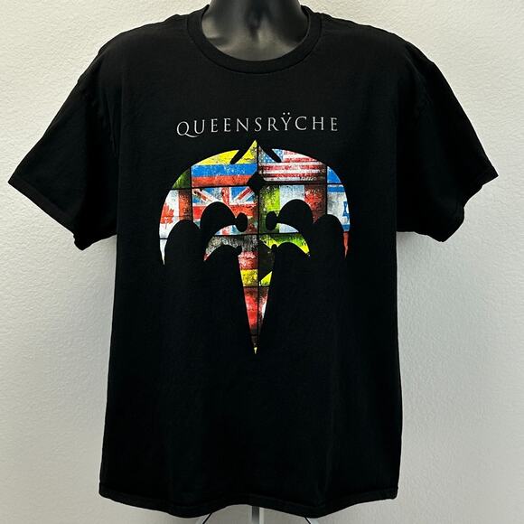 Queensryche T Shirt Mens XL X-Large Ryche and Roll Flags Rock Band Tee Black - Picture 2 of 6